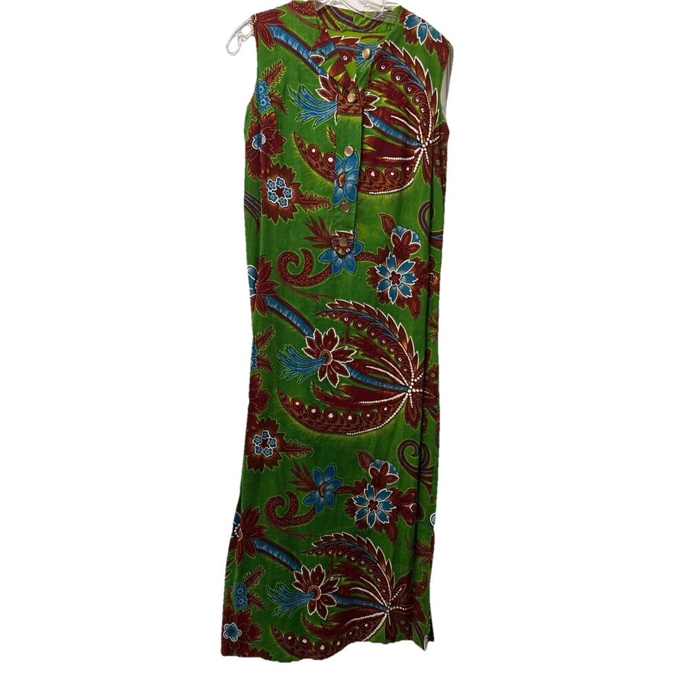 Retro Green Floral Sleeveless Maxi Dress Handmade Size S/M? Hawaii Resort Boho